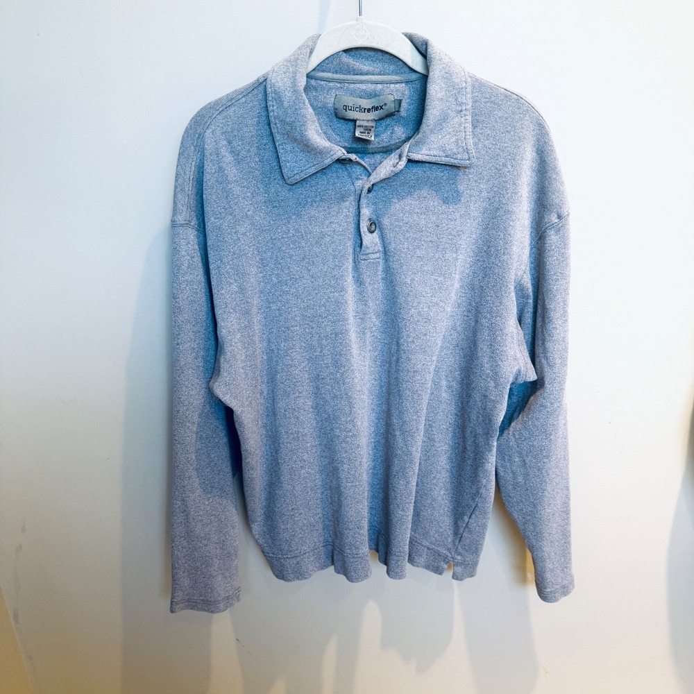 Quickreflex Mens Polo Shirt Long Sleeve Collared Pullover Top Gray‎ L